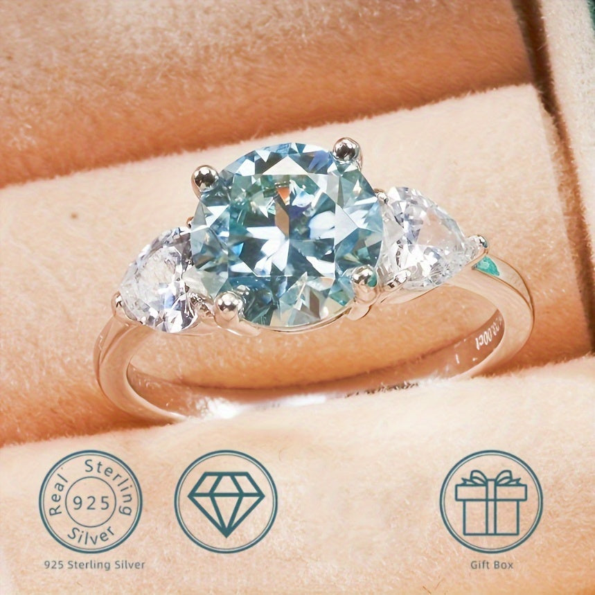 Sterling Silver Wedding Ring with Moissanite Inlays Four-Prong Design for Bridal Jewelry