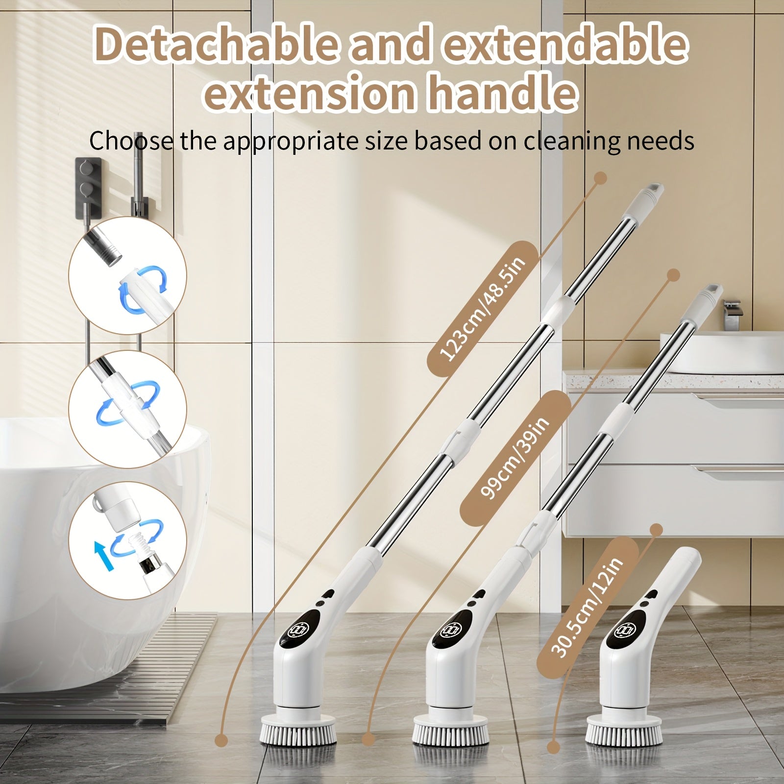 Electric Cleaning Brush with Long Handle 10-in-1 Accessories Adjustable Speed Voice Function