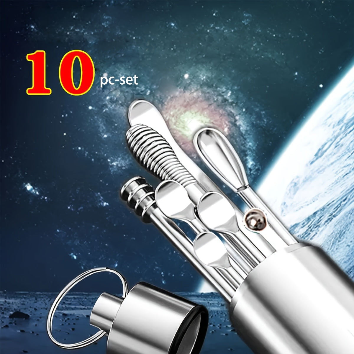 Stainless Steel Ear Cleaning Kit with Rotating Stick and Storage Bag for Home Travel