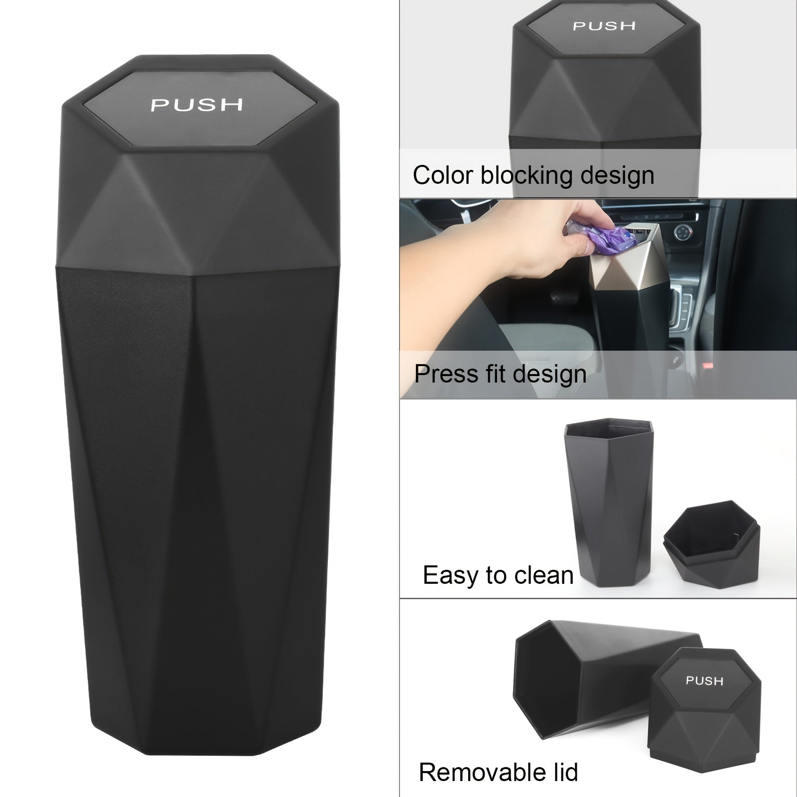 Cubo de basura para coche con tapa, diseño de diamantes, cubo de almacenamiento para vehículos, mini cubo de basura