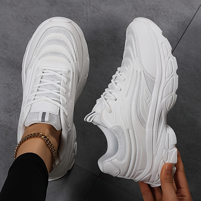 Women's Casual Mesh Lace-Up Sneakers with Thick Sole and Comfort