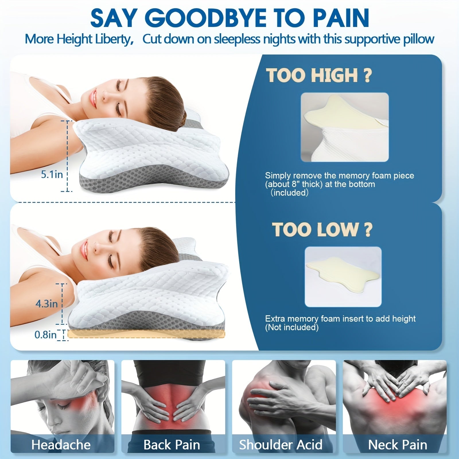 Ergonomic Memory Foam Pillow for Neck Shoulder Support with Ear Piercing Design
