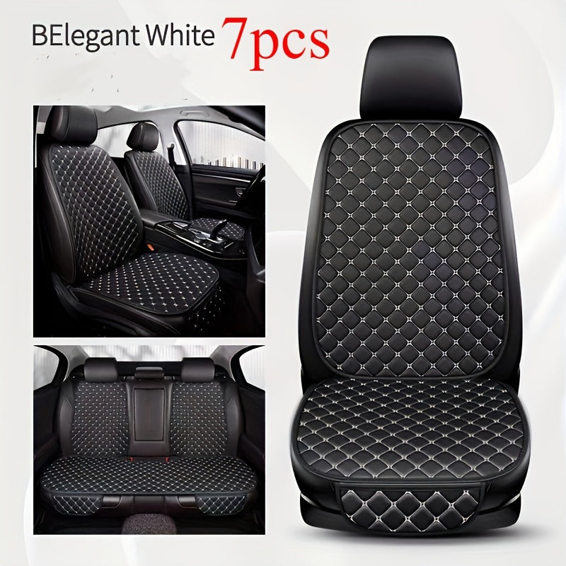Cojín de asiento de coche de cuero PU universal con bordado de estrella para 5 asientos, todas las estaciones