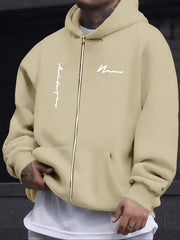 Men's Plus Size Light Gray Hoodie with Letter Print Casual Fall Winter Outdoor