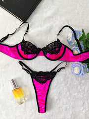 Women's Pink and Black Lace Lingerie Set for Women