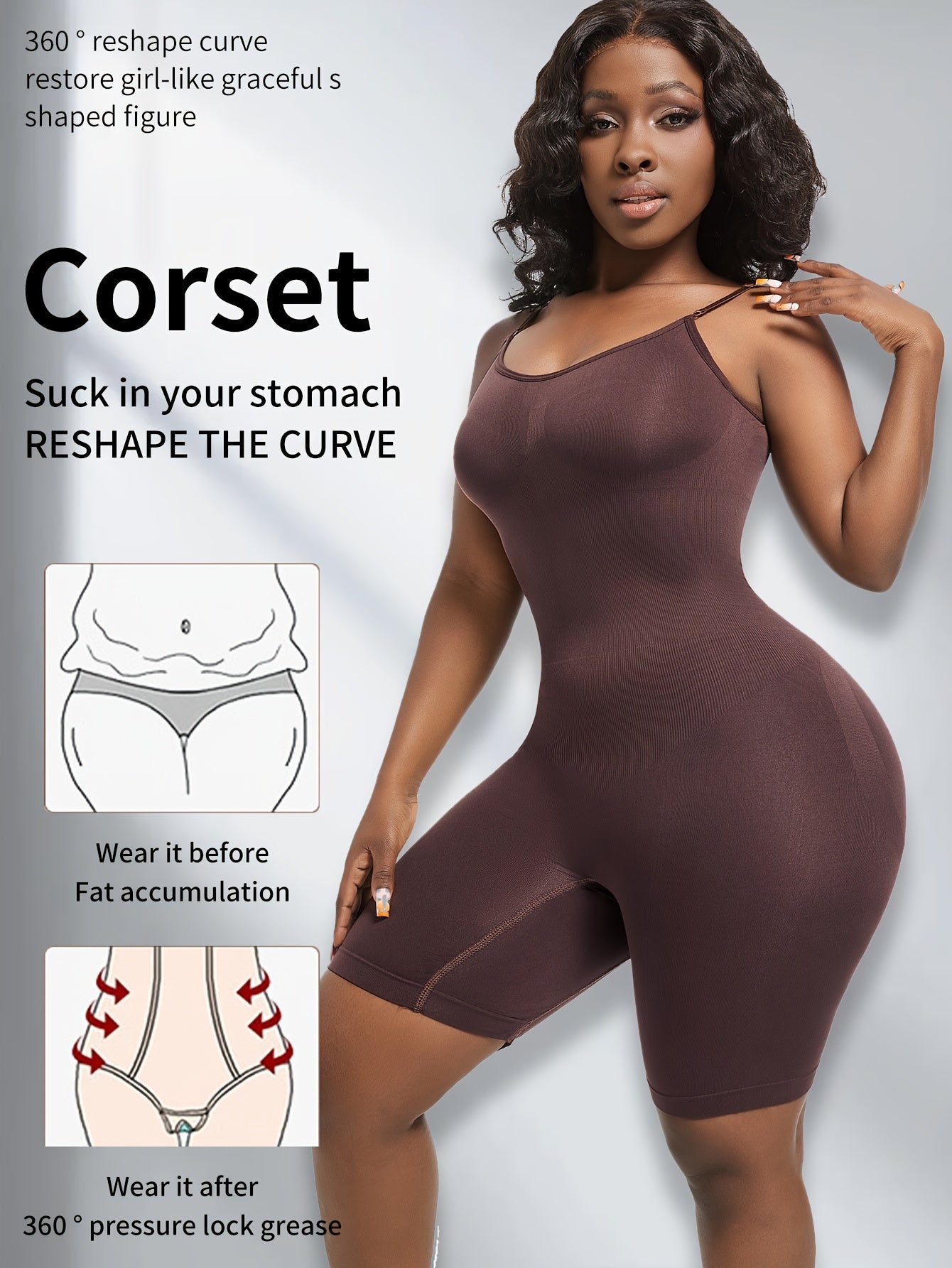 Women's Large Size Shapewear Bodysuit for Tummy Waist and Butt Lifting, Support Medium