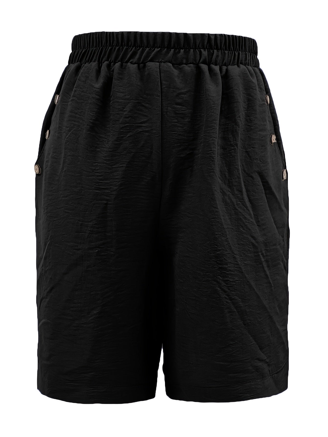 Women's Casual Solid Color Shorts with Fake Button Decoration