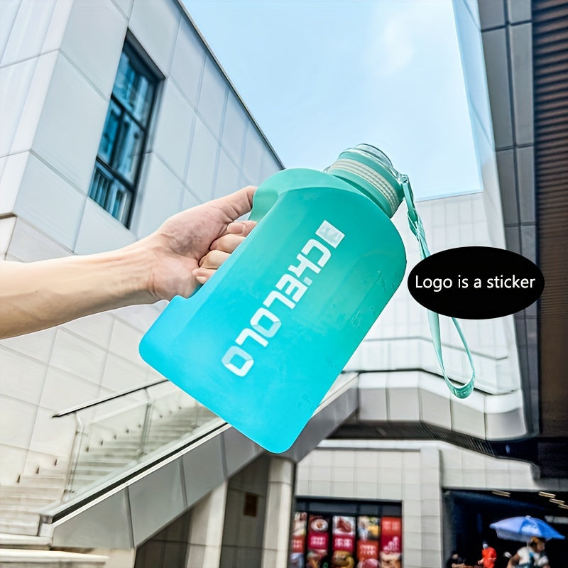 Botella de agua deportiva de plástico con color degradado y acabado esmerilado de 2200ml con asa, gran capacidad