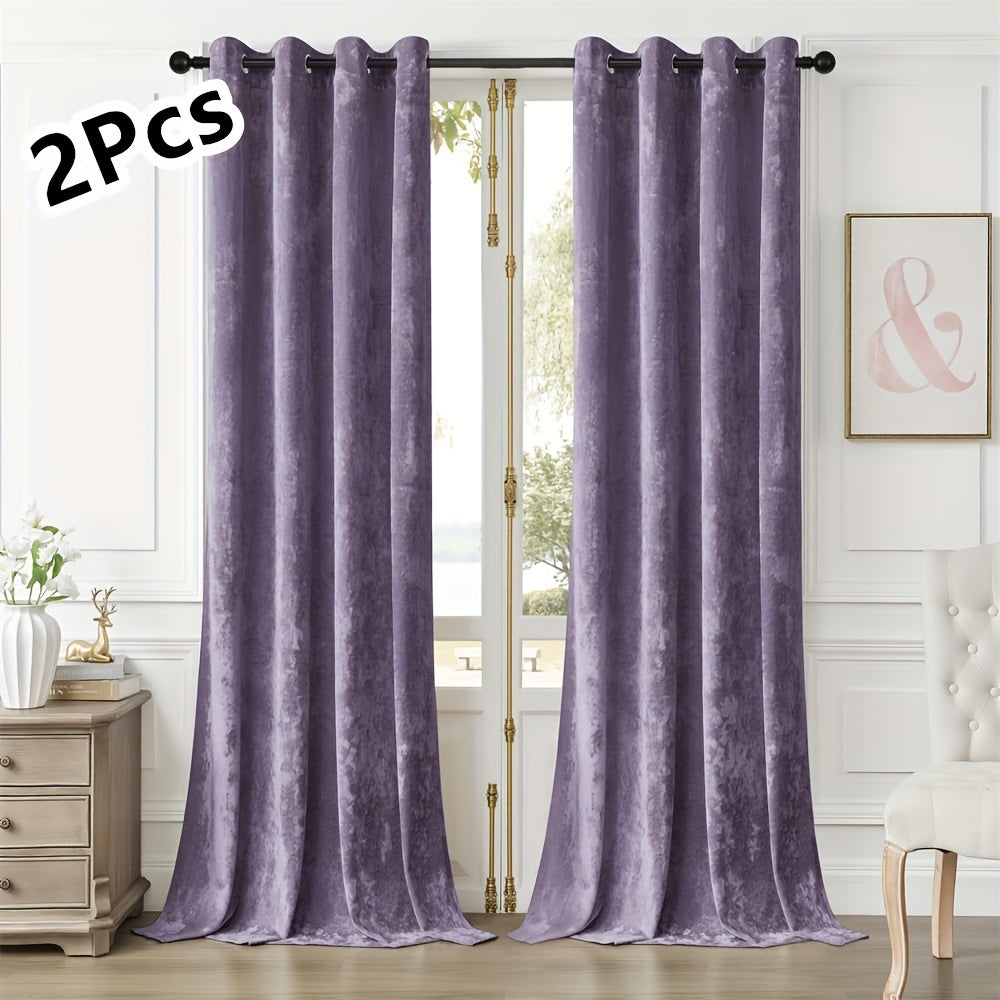 Pair of 2 Crushed Velvet Curtains with Heat and Sound Insulation for Living Room Bedroom Office