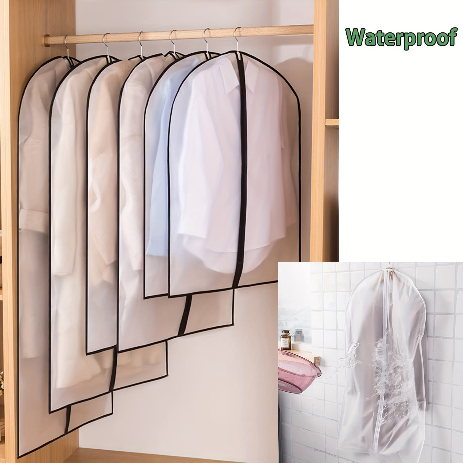 Set of 10 Plastic Garment Covers with Zipper Closure Dust-Proof Suit Bags for Closet Storage