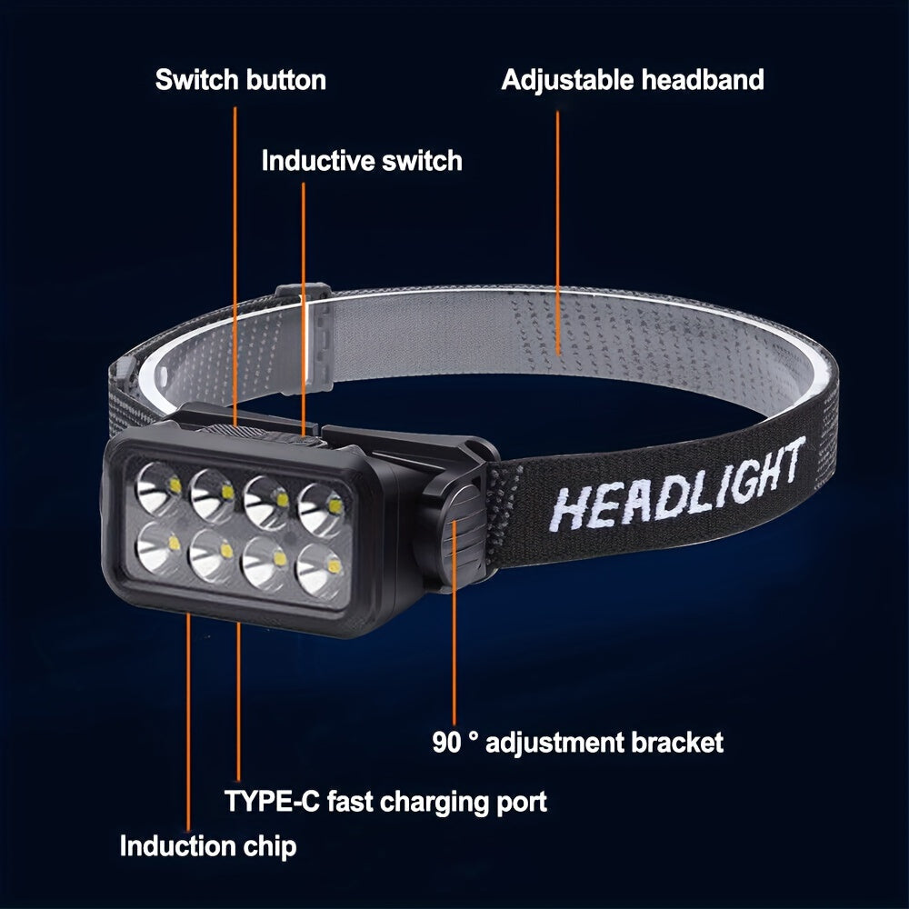 LED Headlamp with 6 Bright Modes Rechargeable USB Adjustable for Outdoor Activities