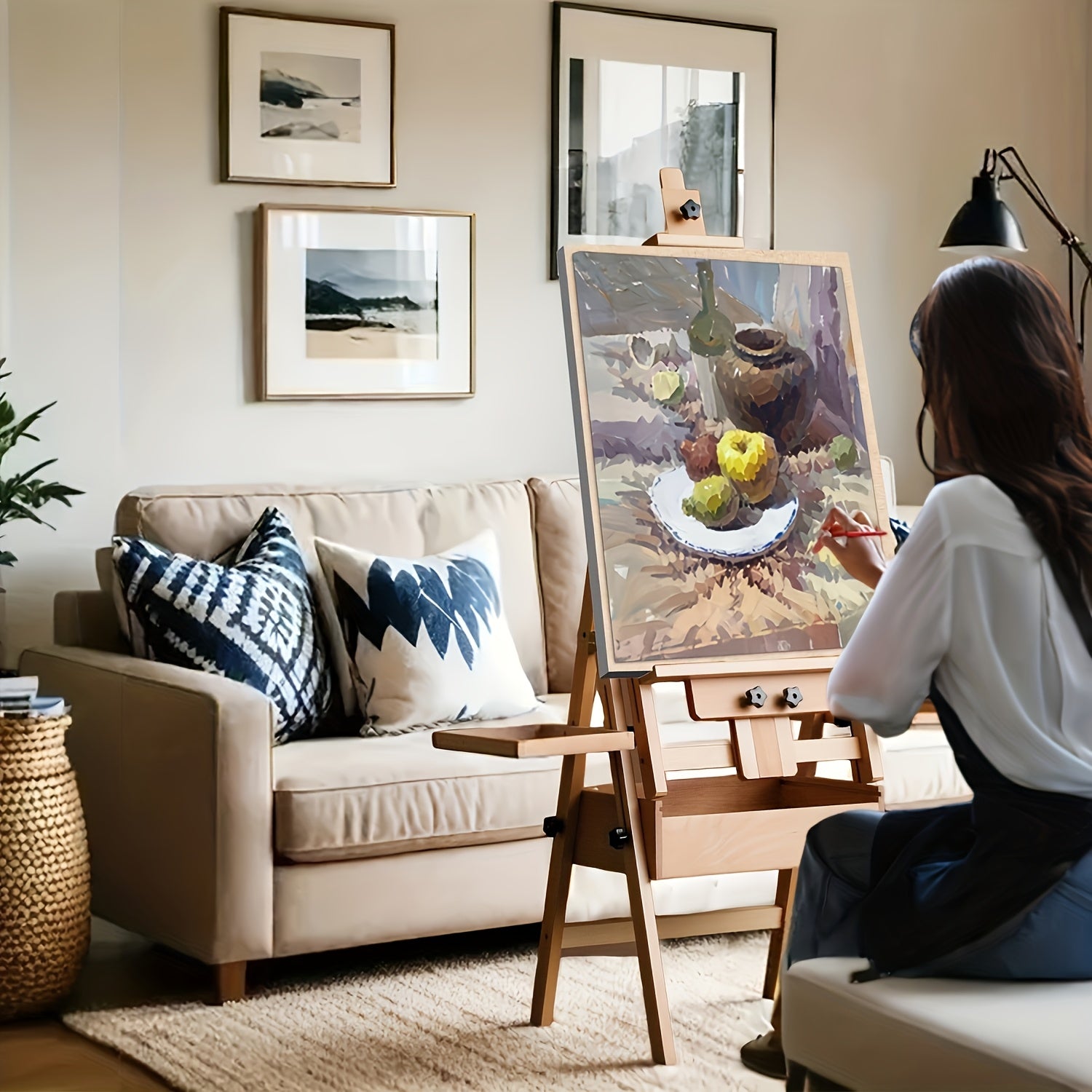 Foldable Beech Wood Artist Easel with Double Tray for Painting