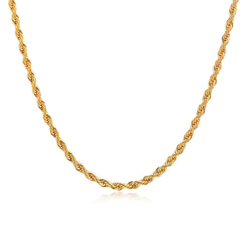 Gold-Toned Stainless Steel Rope Necklace and Bracelet Set Y2K Minimalist Style for Daily Wear and Gifting