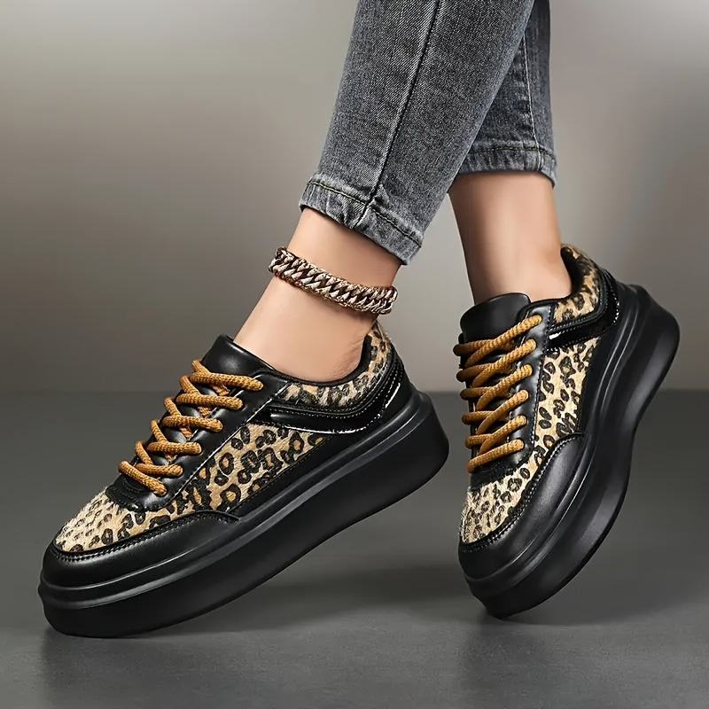 Women's Leopard Print Platform Sneakers Lightweight Casual Shoes with EVA Sole