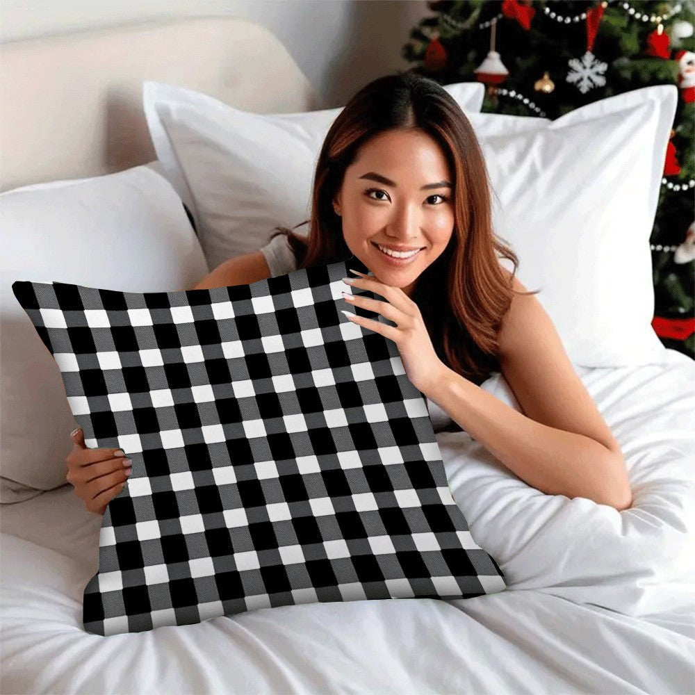 Black and White Checkered Flannel Pillow Covers Set of 2 45.72 cm Square Zippered