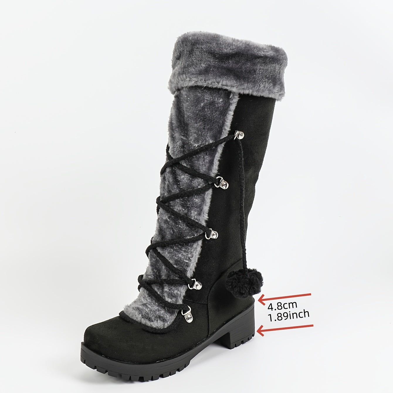 Women's Winter Faux Fur-Lined Mid-Calf Snow Boots with Chunky Heel