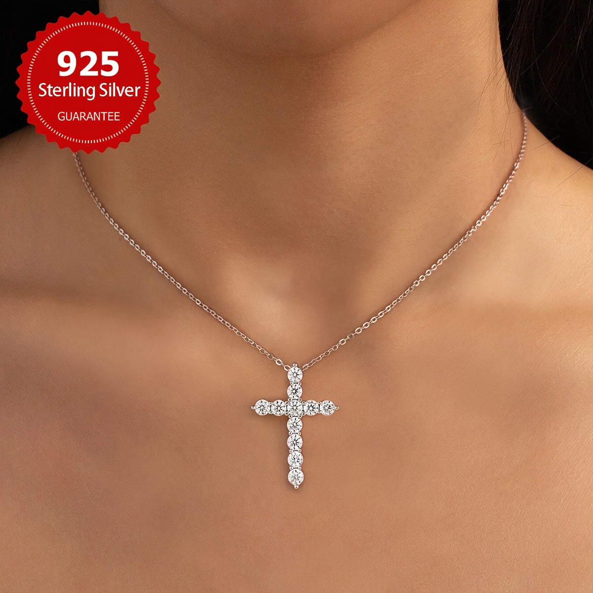 Sterling Silver Mozambique Stone Cross Pendant Necklace 1.1 Carat Jewelry Gift