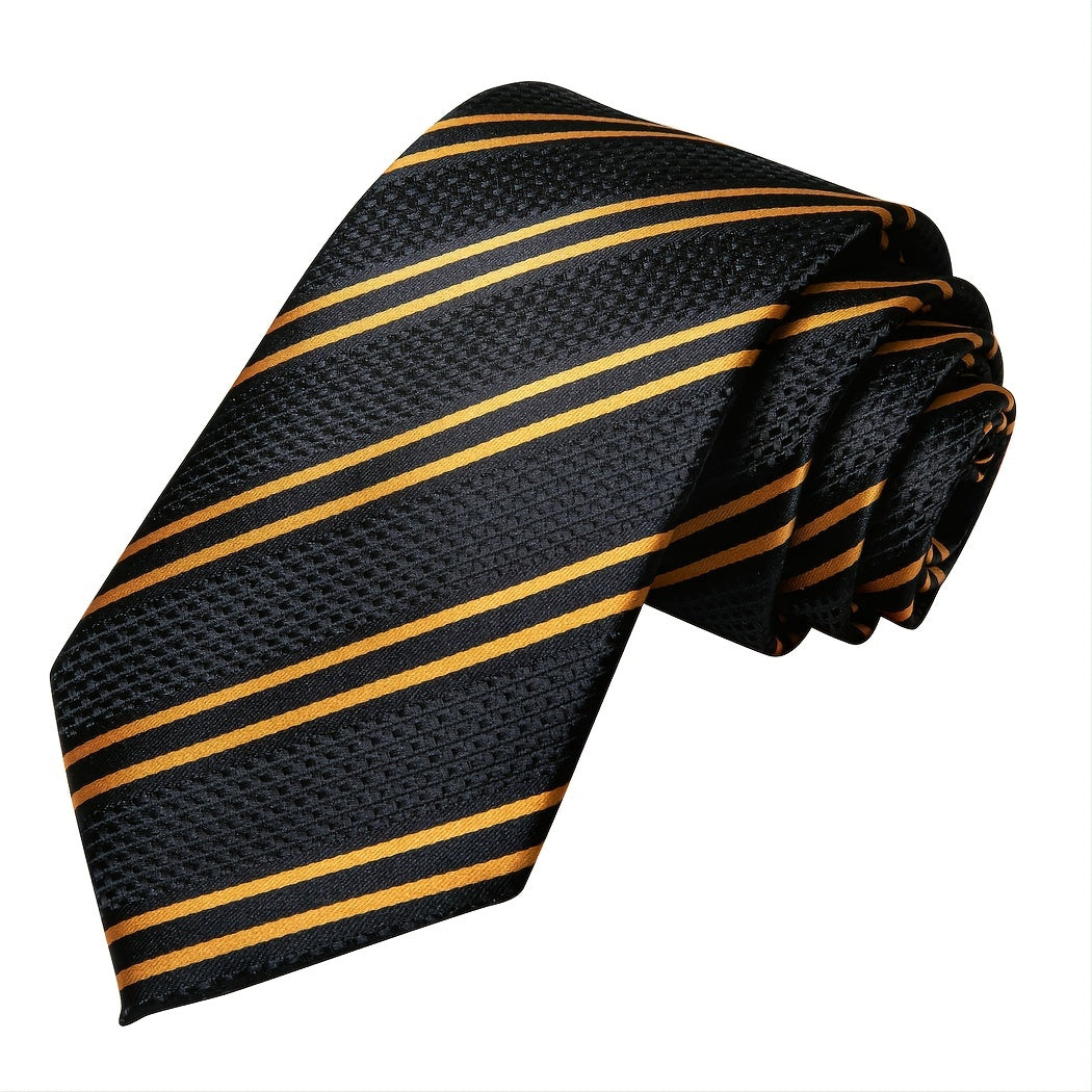 Men's Classic Striped Necktie Set with Cufflinks for Business and Party