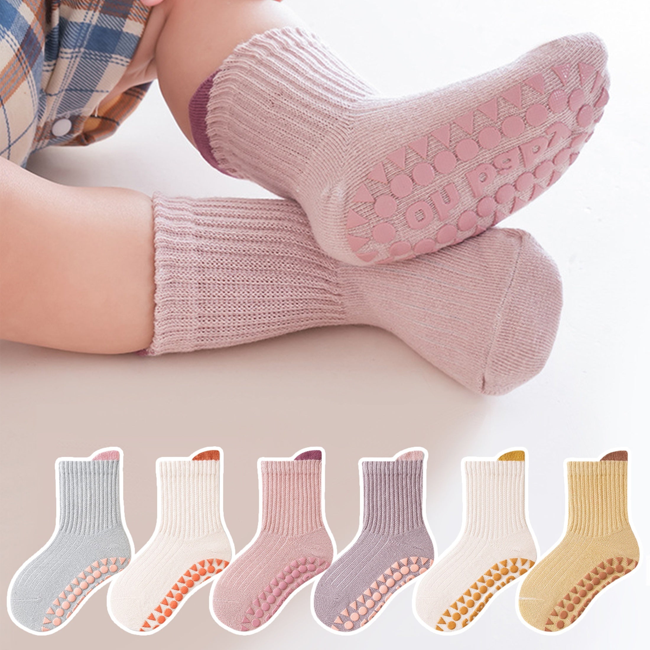 Calcetines infantiles hasta la rodilla, 6 pares, antideslizantes, con suela suave para niños y niñas