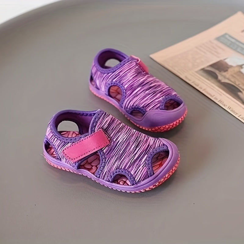 Girls Summer Breathable Striped Platform Sandals Low Top Wedge Toe Cap Anti-Slip Wear-Resistant