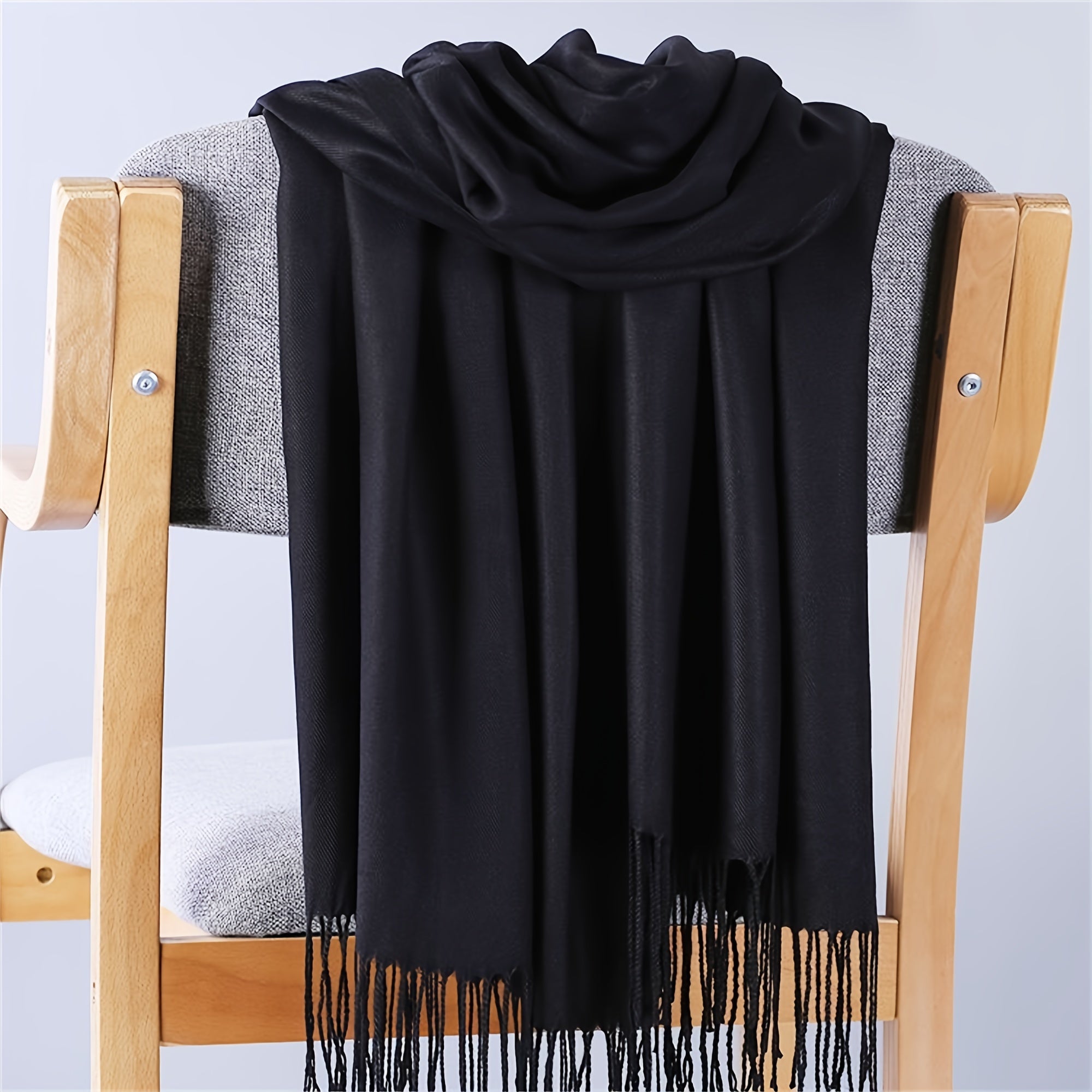 Solid Color Fringe Scarf Cozy Shawl for Warmth Versatile Neck Wrap for Outdoor Activities