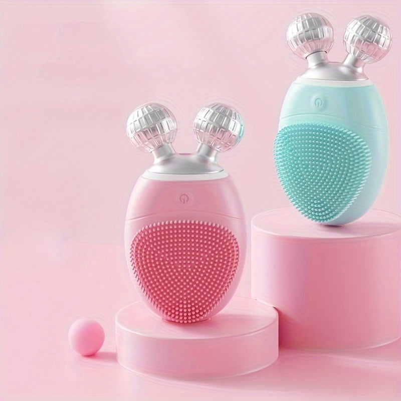 Rechargeable Facial Cleansing Device for Men and Women with Vibrating Bumps and Ergonomic Silicone Design