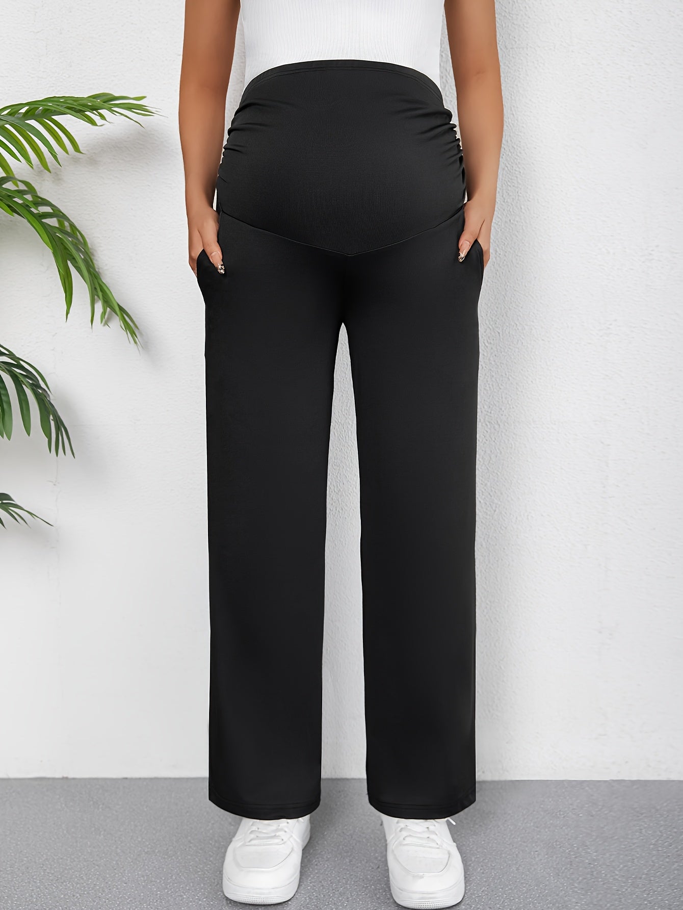 Maternity Skinny Pants High Waist Stretchable Long Length Solid Color for Spring Summer Fall