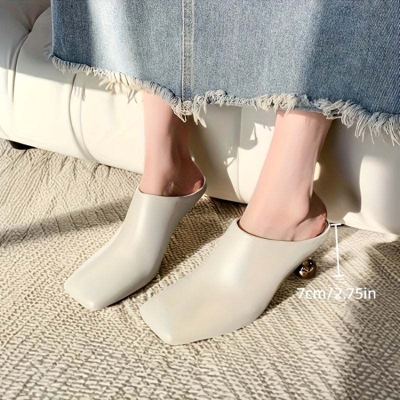 Women's White Summer Mules Synthetic Round-Toe Casual Dress Shoes