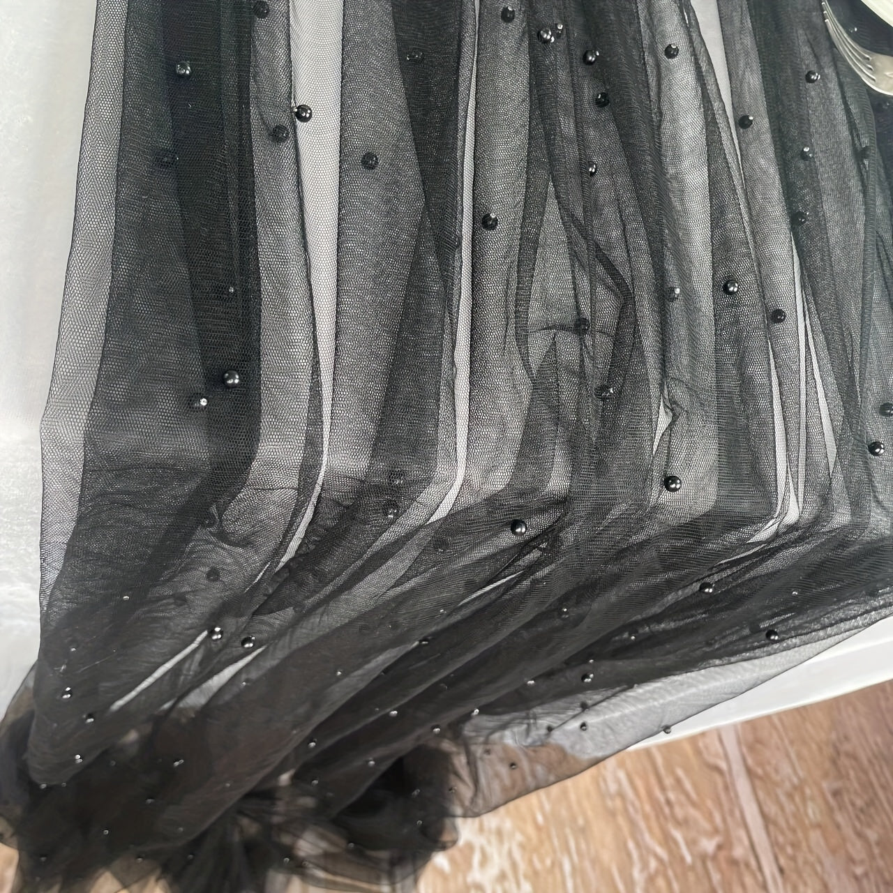 Pearl Lace Embroidered Table Runner for Wedding Arch Bridal Shower Event White Chiffon Tulle