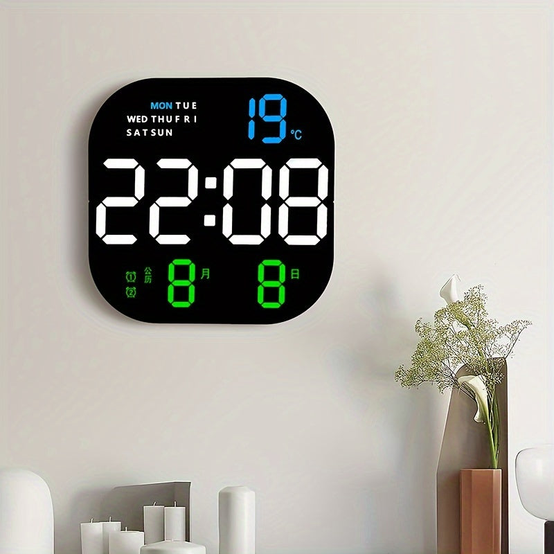 Large LED Wall Clock with Remote Control Digital Display Alarm Calendar Temperature