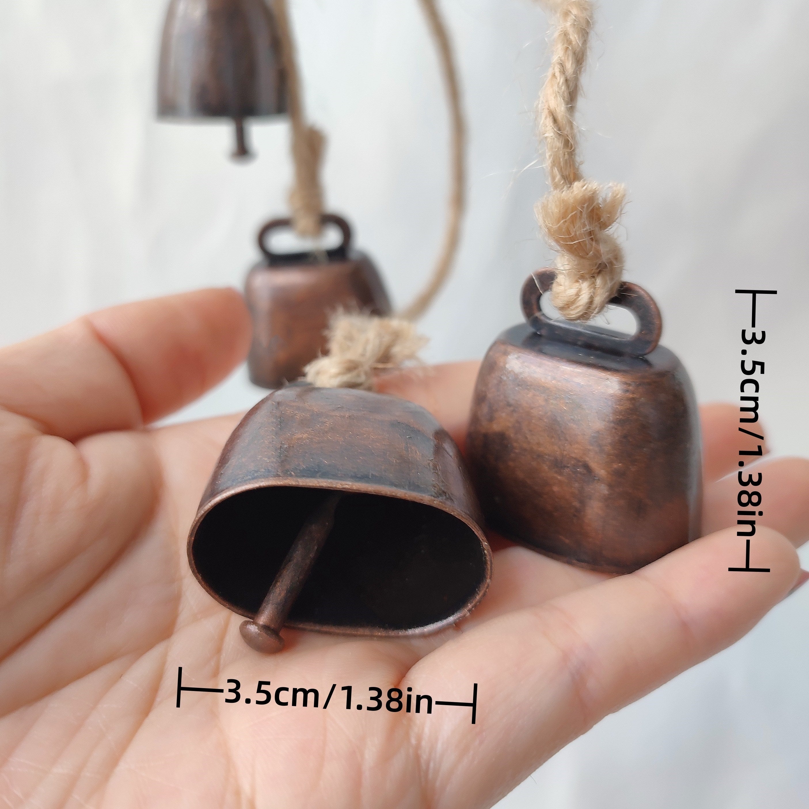 Set of 6 Cast Iron Cowbells with Rope for Decorations and Pet Accessories