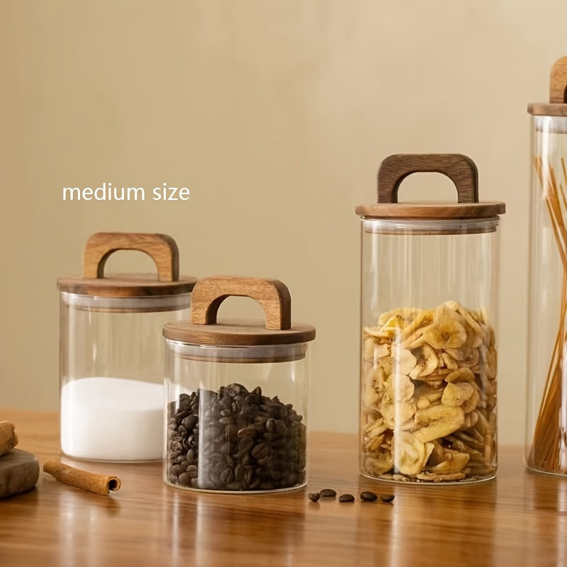 Glass Storage Jar with Wooden Lid 27oz 800mL Food Coffee Tea Organizer