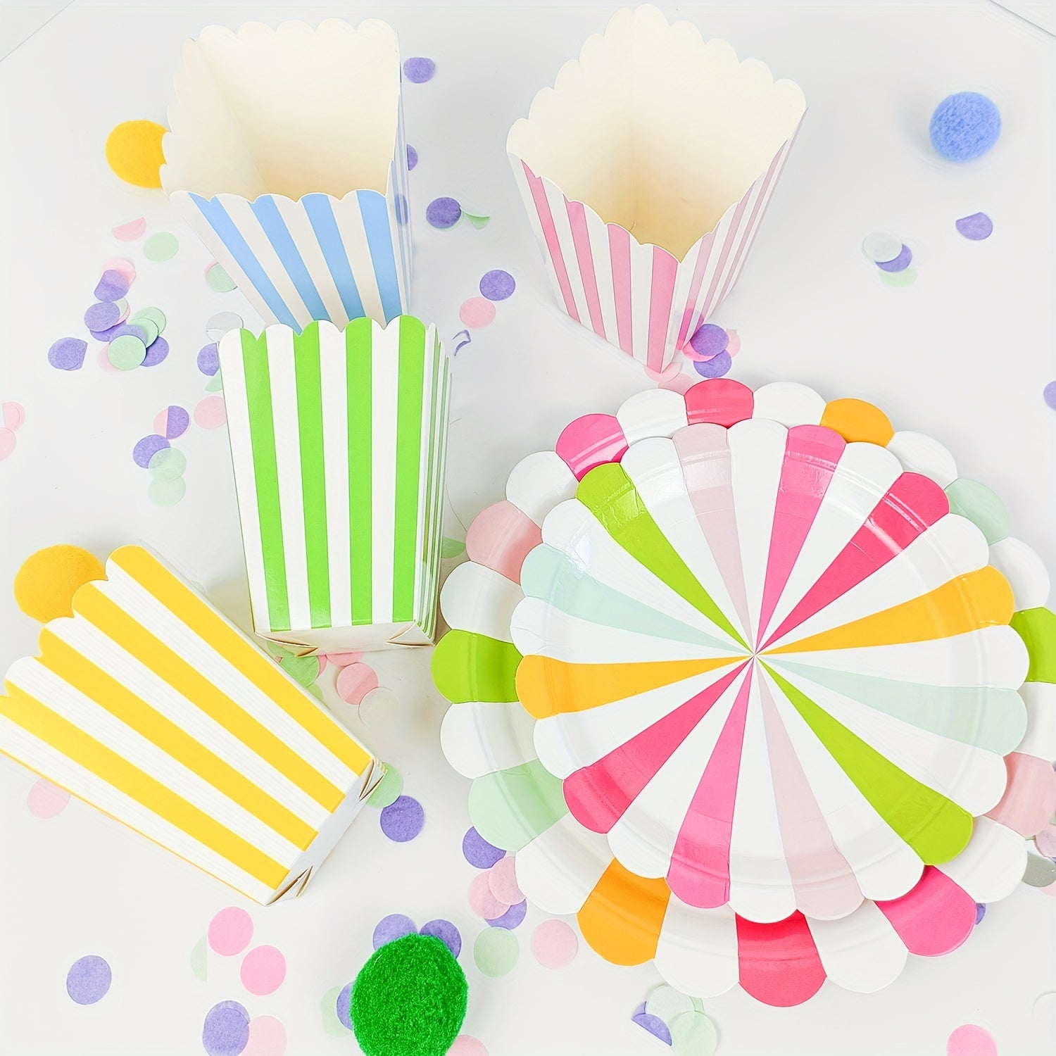 Striped Paper Popcorn Boxes Set of 12 for Parties and Snacks