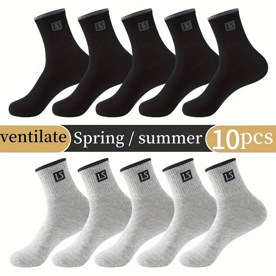Men's Crew Socks 5 Pairs Breathable Comfortable All-Season Knit Polyester Spandex