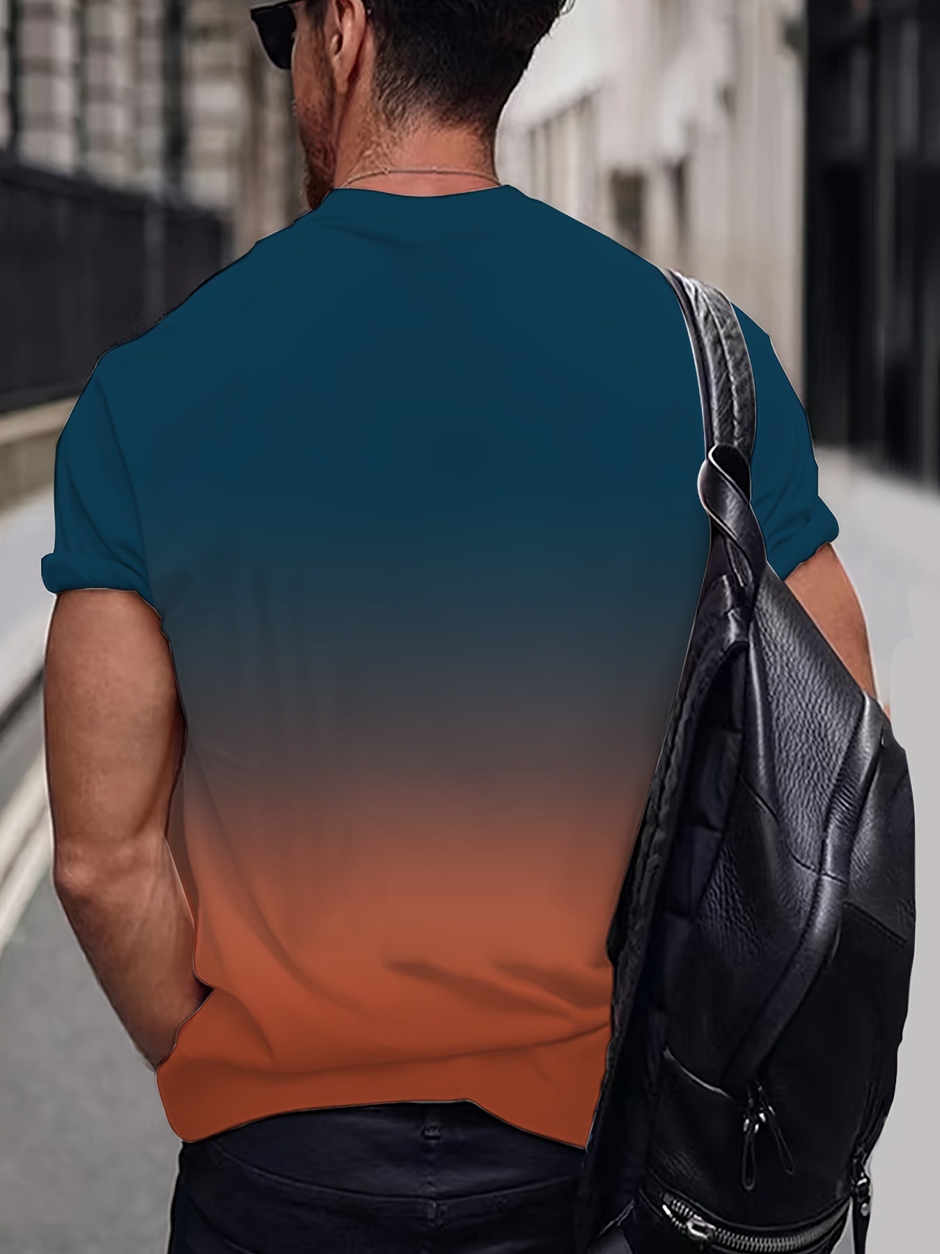 Футболка с градиентным принтом Париж для полных мужчин, полиэстер, круглый вырез, повседневная спортивная