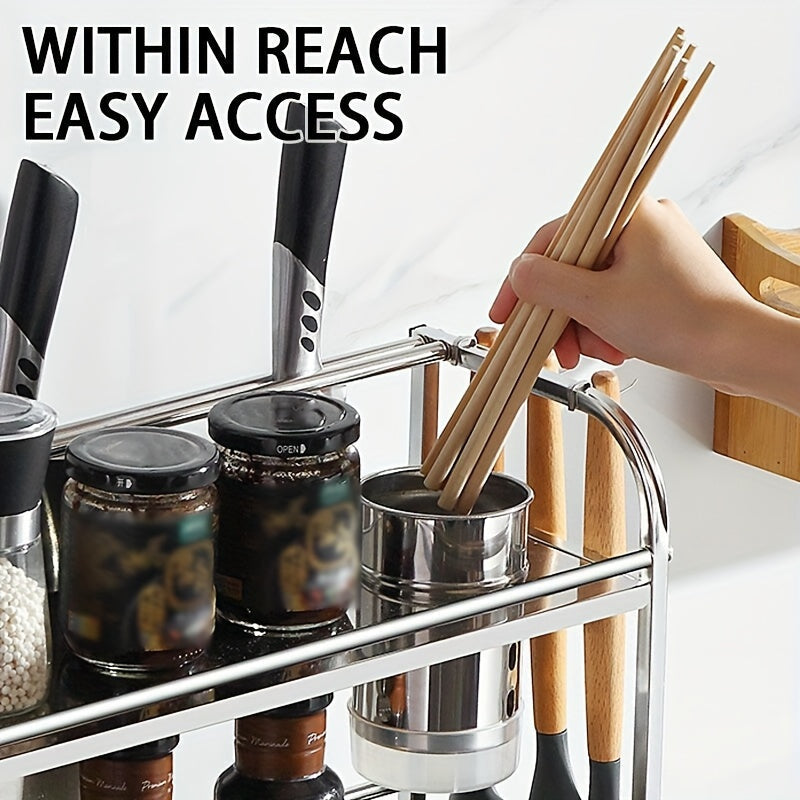 Stainless Steel Kitchen Storage Rack with Hooks, Multi-Layer Floor-to-Ceiling Organizer