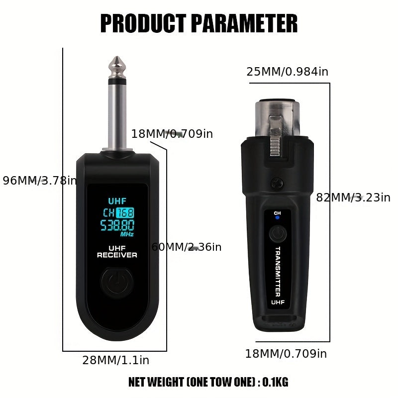 Wireless Microphone System 2.4GHz Transmitter and Receiver for XLR and 6.35mm Microphones