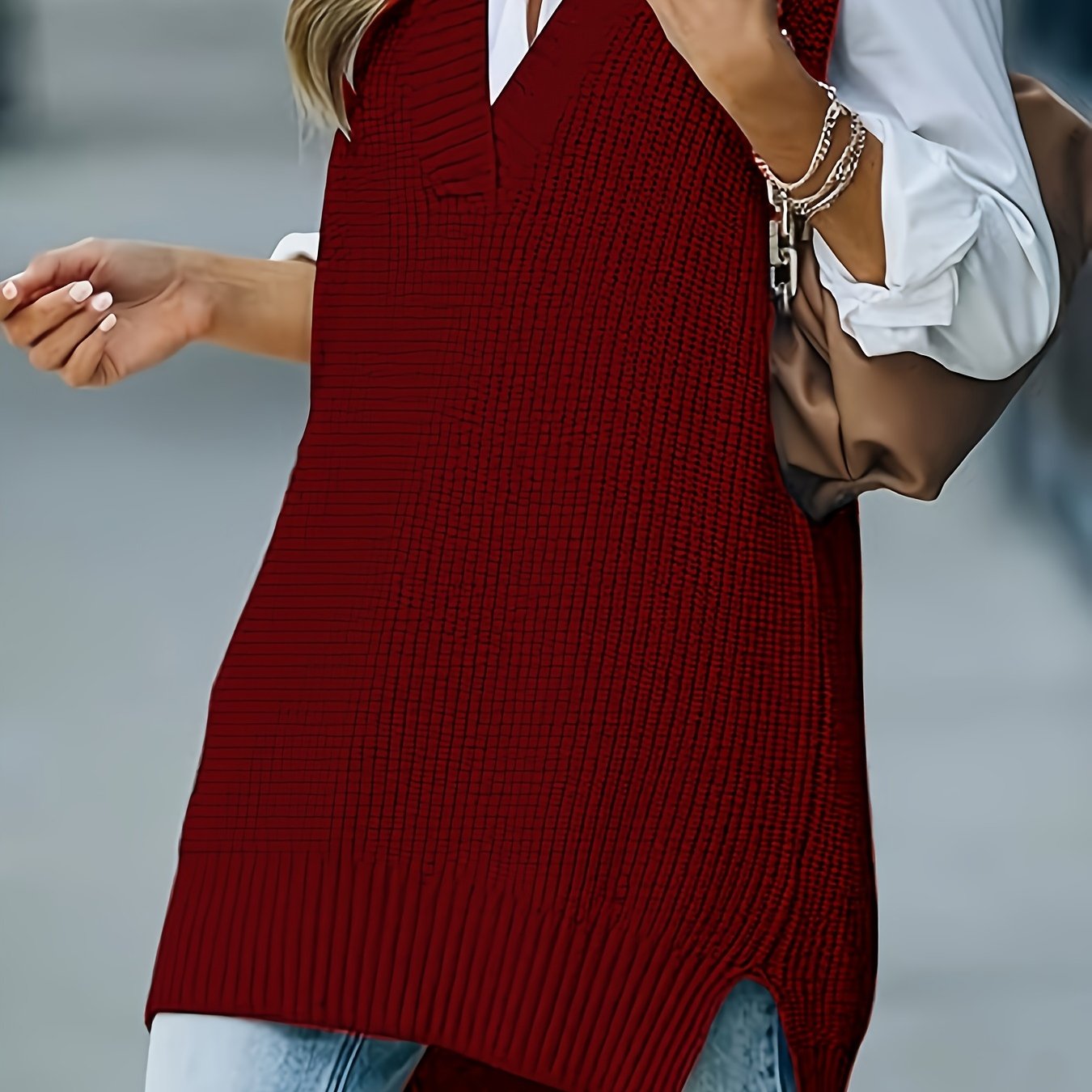 Plus Size Women’s Knitted Sweater Vest V-Neck Sleeveless Top Fall Winter