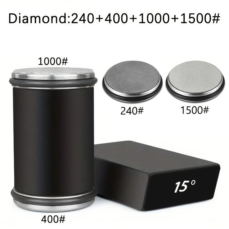 Magnetic Diamond Knife Sharpener with Aluminum Kitchen Tool, 15/20 Degree Angle, Wooden Base