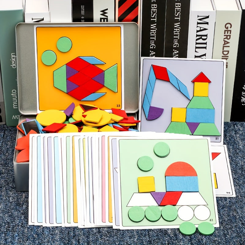 Wooden Magnetic Tangram Puzzle Game for Kids Educational Cognitive Toy for Early Learning