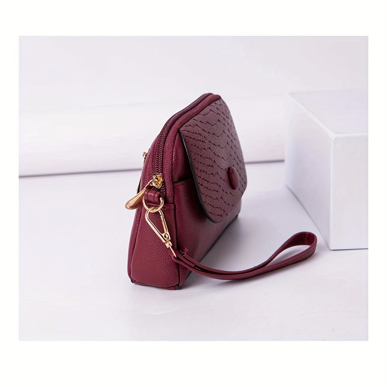 Mini Crossbody Bag for Women with Removable Strap Zipper Closure Solid Color