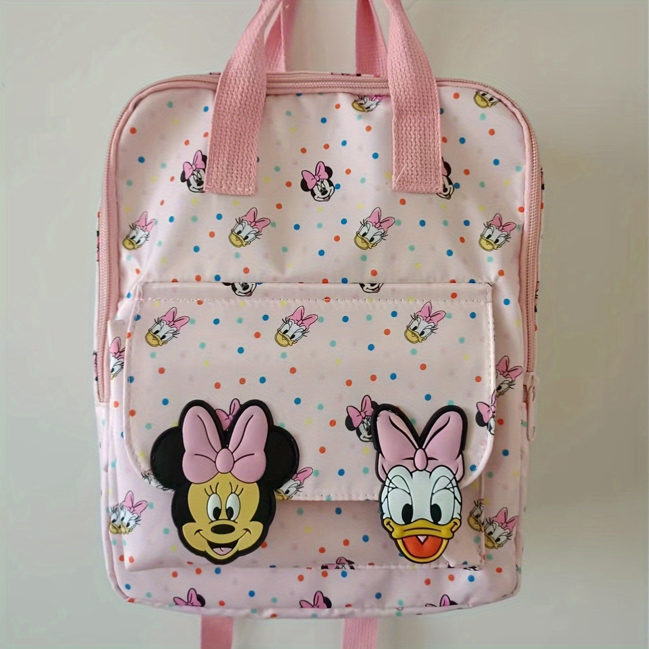 Women's Pink Minnie Daisy Printed Backpack Lightweight Polyester Canvas