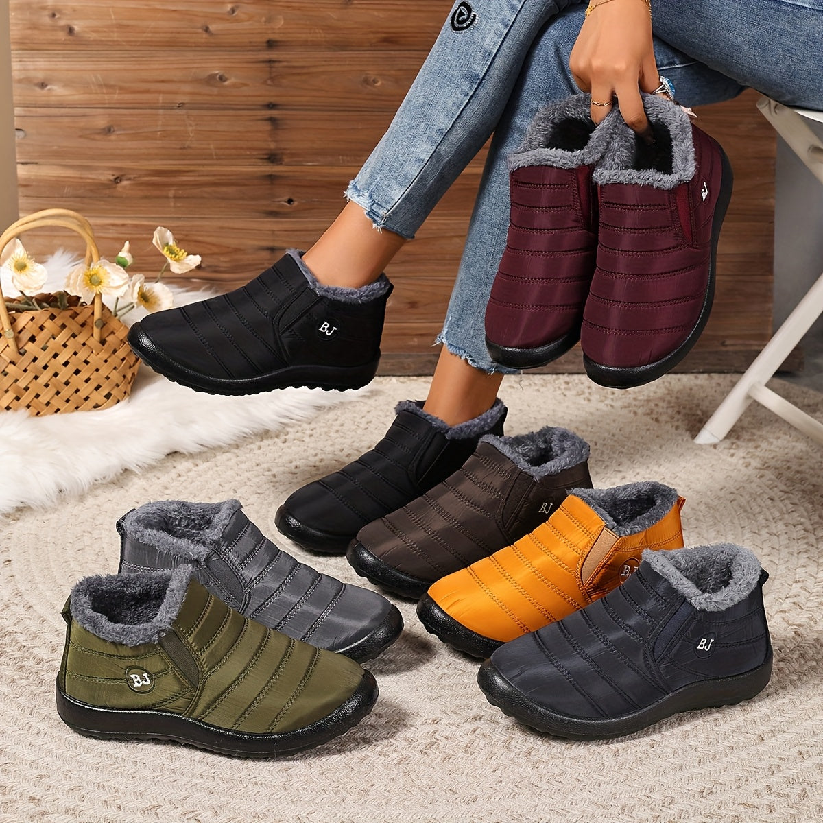 Женские зимние снегоступы с флисовой подкладкой, без шнурков, с противоскользящей подошвой из EVA