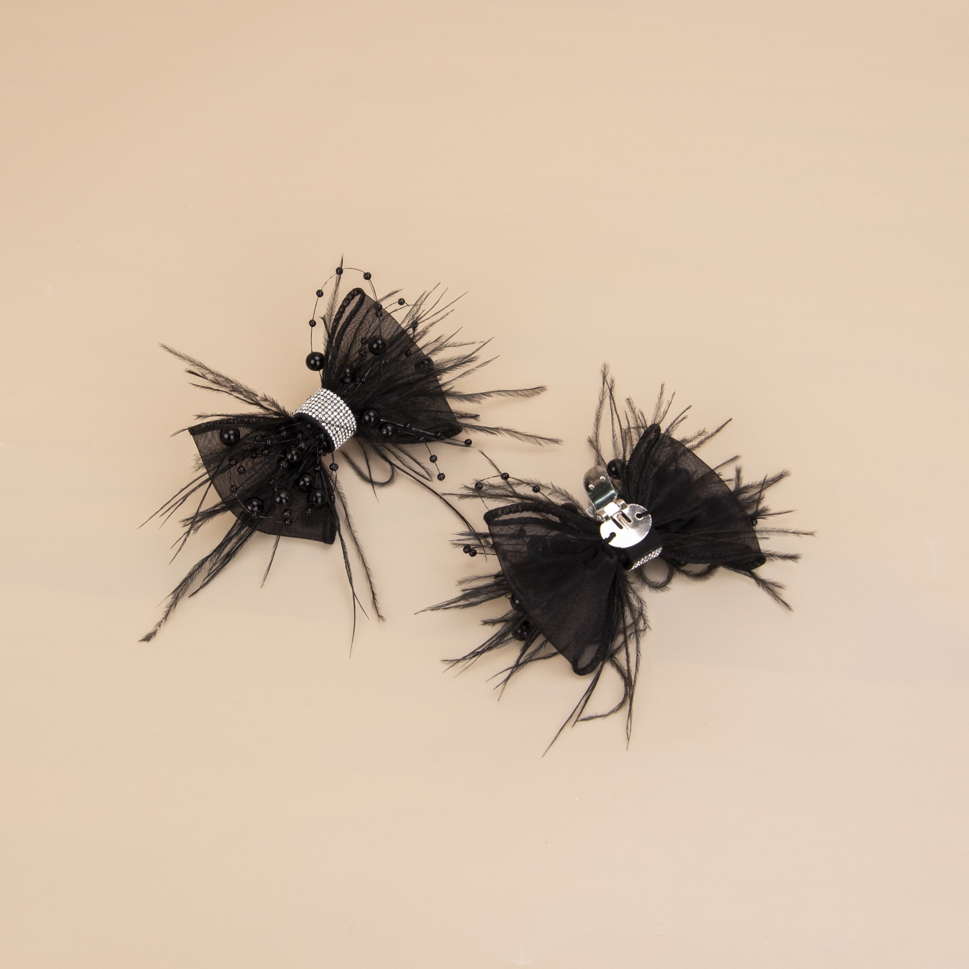 Women Detachable Shoe Clips Feather Rhinestone Wedding Party Accessories