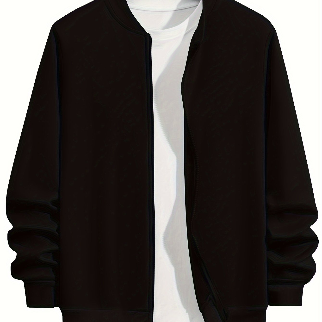 Men's Plus Size Lightweight Polyester Fall Jacket with Baseball Collar Zip-Up Brown White Interior