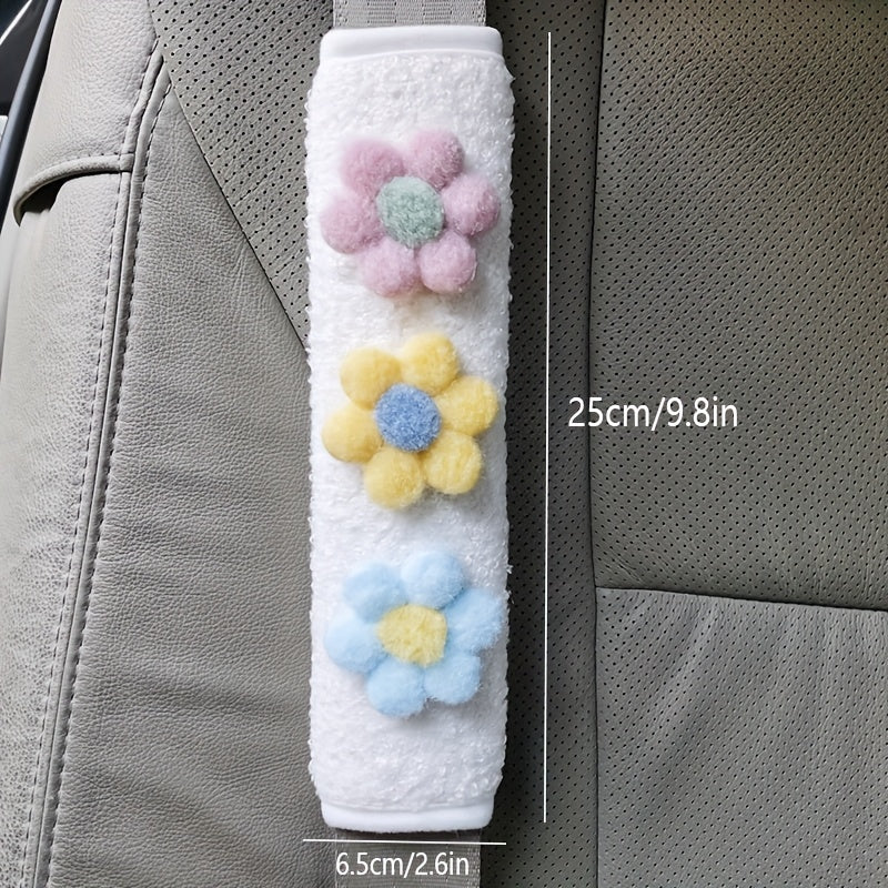2 piezas de protectores de hombro para cinturón de seguridad de coche con diseño floral y peluche, cubiertas de seguro