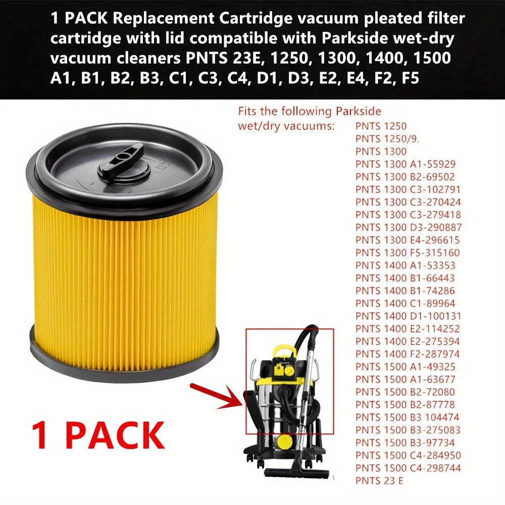 Replacement Vacuum Filter Cartridge with Lid for Wet-Dry Vacuum Cleaners 1 Pack