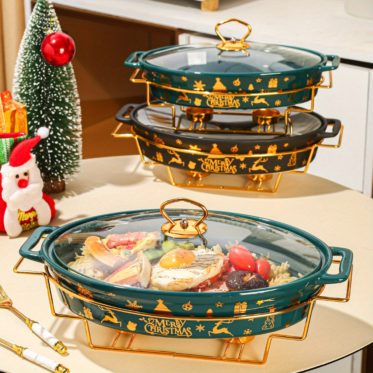 Christmas Ceramic Serving Set with Plates Baking Dishes and Soup Pots