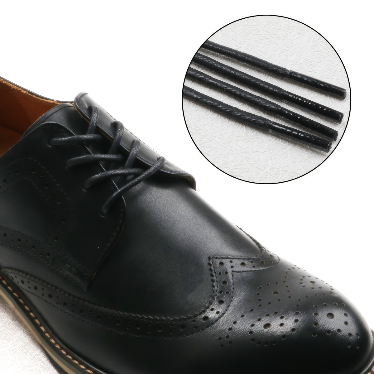 Men Women Black Round Waxed Leather Shoelaces for Formal Shoes
