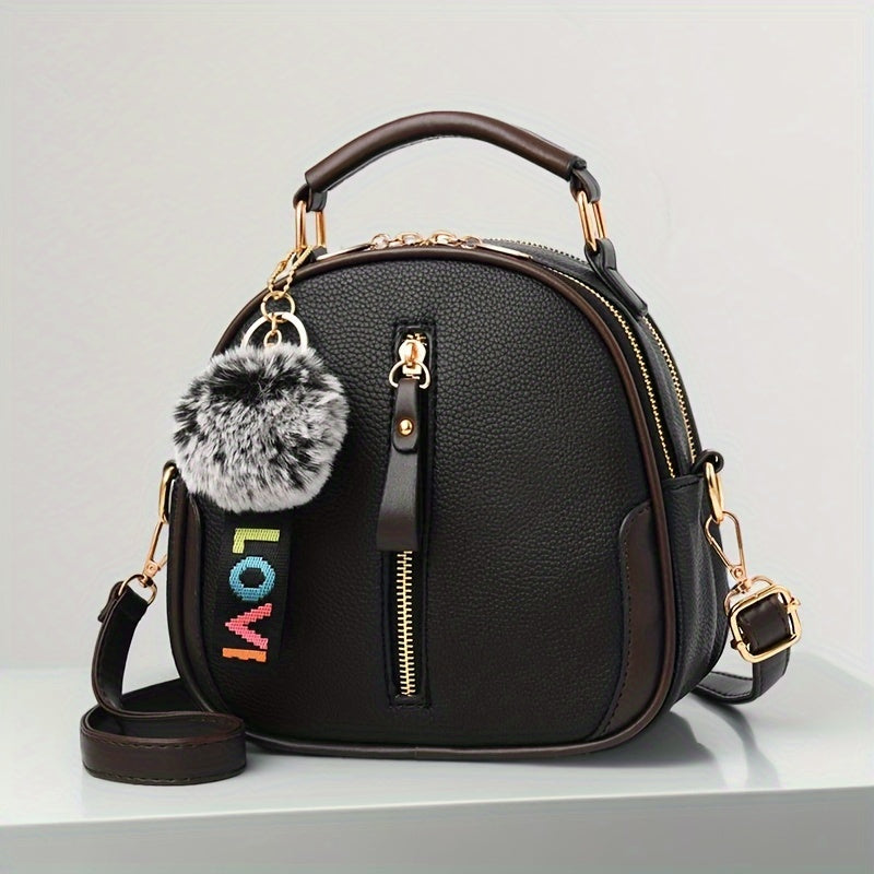 Women's Large Capacity Brown and Gray PU Handbag with Adjustable Strap and Zipper Closure